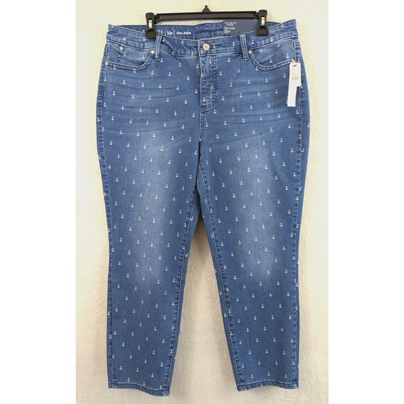 NWT Talbots sz 16P Jeans slim ankle mid rise anchor print nautical flawless 0090 - Picture 1 of 8